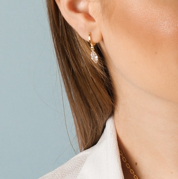 Clip On Earrings Gold Plated Diamond Hoop Earrings Diamond Drop Earring CZ Hoop Earring Drop Earrings Huggies Earrings Gift for Her