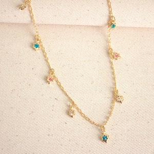 Dainty Gold Star Necklace, 18K Gold Plated Necklace, Colorful Star Charm Necklace, Tiny Star Necklace, Star Bead Necklace, Best Friend Gift