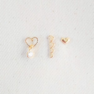 Heart Hoop Earring Set, Three 18K Gold Plated Heart Earrings, Earring Dangle Set, Drop Earrings Set, Heart Earrings, Gift for Her