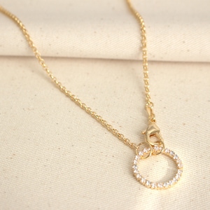 Gold Circle Pendant Necklace, Pave Circle Necklace, Diamond Circle Gold Plated Necklace, Circle Choker, Round Gold Pave Circle Necklace