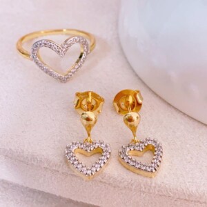 Gold Dangle Heart Earrings, Heart Earrings, Dainty Heart Earrings, Drop Heart Earrings, Heart Earrings Dangle, Gold Rhinestone Earrings