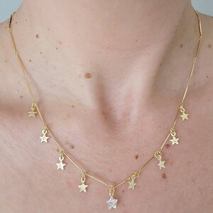 Gold Star Charm Necklace, Gold Star Pendant Necklace, Crystal Star Necklace, Star Necklace Gold, Gold Star Charm Necklace, Dainty Necklace