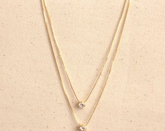 Layer Charm Necklace, 18k Gold Plated Layer Necklace, Double Layer Necklace, Teardrop Pendant Necklace, Gold Dainty Necklace, Gold Necklace