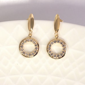 Diamond Open Circle Dangle Earrings, Earrings Dangle, 18k Gold Plated Drop Earrings, Dainty Earrings, Best Friend Gift, Dainty Jewelry