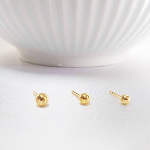 Ball Stud Earrings, Ball Stud, 18k Gold Plated Earrings Set, Set of 3 Stud Ball Earrings, Round Stud, Circle Stud, Tiny Dot Stud