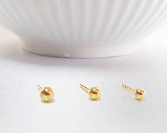 Ball Stud Earrings, Ball Stud, 18k Gold Plated Earrings Set, Set of 3 Stud Ball Earrings, Round Stud, Circle Stud, Tiny Dot Stud