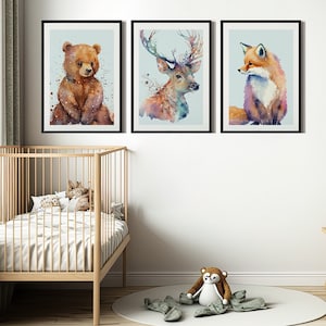 Forest animals poster set, Set of 3 animal prints, Set of posters, Deer poster, Kids Wall Decor, Bear Deer Fox poster, Forest animal print