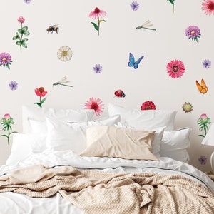 Floral Wall Stickers, Meadow Floral Wall Decal, Wall decor, Boho style wall sticker, Butterfly flower wall stickers, Botanical wall stickers