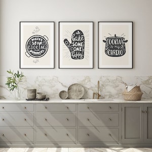 Set di poster da cucina, Arredamento da cucina, Set di 3 stampe, Decorazione da parete, Stampe da cucina, Arte da parete, Arte della stanza della cucina, Stampe di citazione della cucina