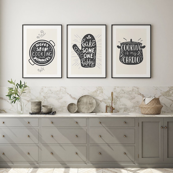 Kitchen Poster Set, Kitchen Decor, 3er Set Drucke, Wanddekoration, Kitchen Poster Wandkunst, Kitchen Room Art, Kitchen Poster Prints