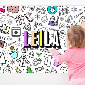 Poster da colorare personalizzato 4 stagioni, poster da colorare per bambini, striscione da colorare, grande poster da colorare con nome, poster da colorare invernale