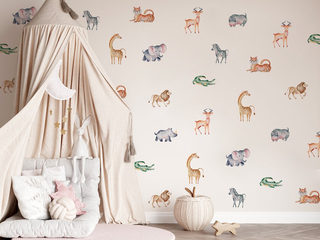 Safari Animals Wall Stickers, Wild Animals Wall Decal, Kids Room Decal ...