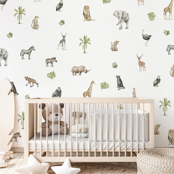 Safari animals wall stickers, Wild animals wall decal, Kids room decal, Kids room stickers, Safari wall stickers, Safari animals wall decal