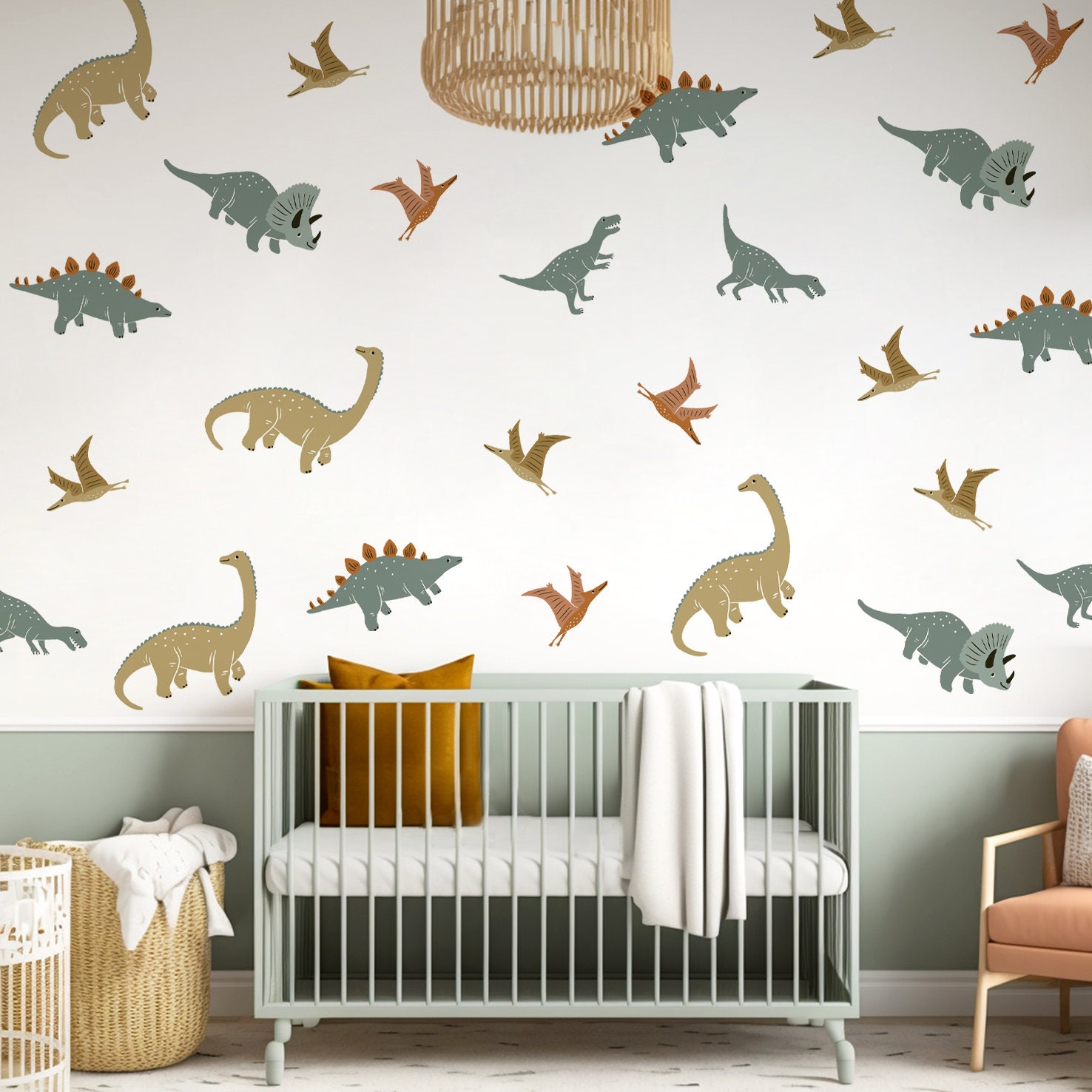 Dinosaurs Wall Decals For Girls Bedroom - 34pcs Peel & Stick Waterproof Wall Stickers, Covers 32 Sq Ft, Kids Room Decor - View #7