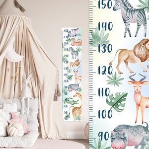 Wachstums-Chart Wandtattoo, Safari Tiere Aufkleber, Elefant, Tiger, Zebra, Löwe, Antilope, Nilpferd, Giraffe, Krokodil, einfach abziehen und aufkleben