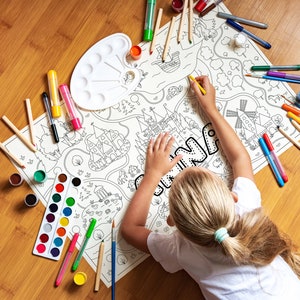 Póster personalizado para colorear del reino, póster para colorear para niños, pancarta para colorear, póster grande para colorear con nombre, póster educativo