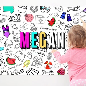 Poster da colorare personalizzato per bambini, banner da colorare, poster da colorare 4 stagioni, grande poster da colorare con nome, poster da colorare estivo,