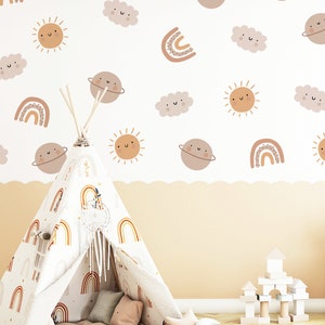 Regenbogen Wandaufkleber, Wandaufkleber Regenbogen, Kinderzimmer Aufkleber, Sonnige Wandaufkleber, Aufkleber Wolken, Wandaufkleber Planeten
