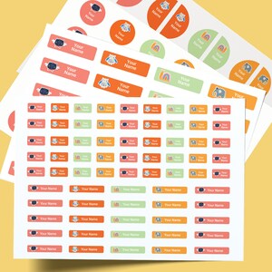 Etichette con nome animali pacchetto scuola, Etichetta impermeabile personalizzata, Confezione da 94, 148 pezzi, Adesivi personalizzati, Penna, Libro di esercizio, Bottiglia, Etichetta per scarpe