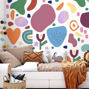 Gigantische set muurstickers, pastelkleurige abstracte muursticker, schil en plak, gemakkelijk te herschikken, verwijderbaar, inrichting kinderkamer