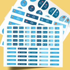 Waterworld name labels school pack, Etichetta impermeabile personalizzata, Confezione da 94.148 pezzi, Adesivi personalizzati, Penna, Exsercise book, Bottiglia, Etichetta per scarpe