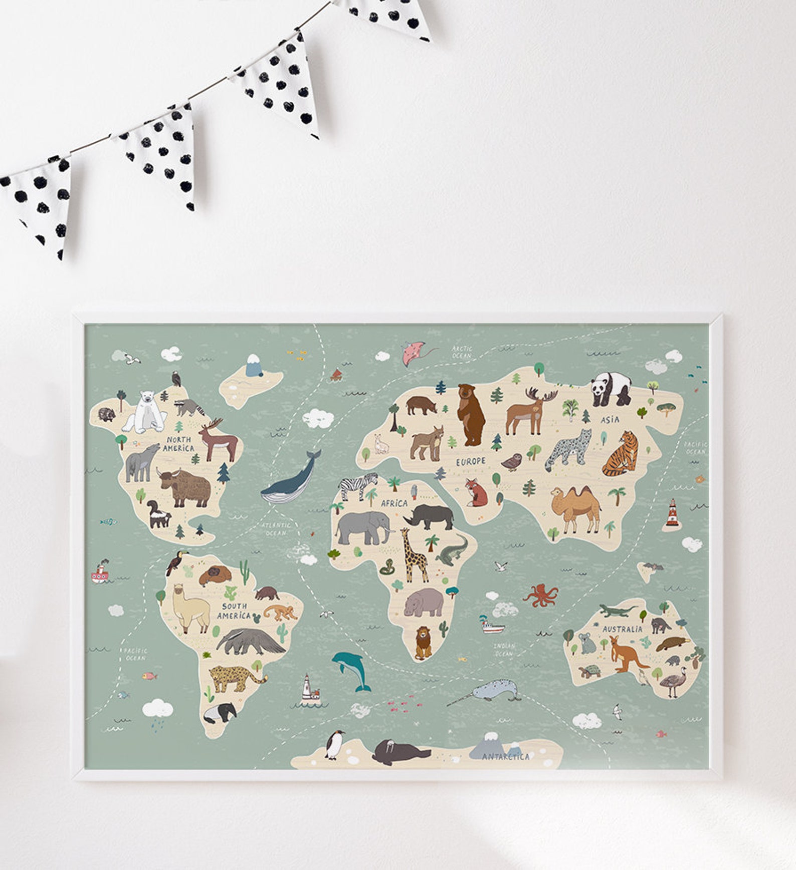 Animals World Map Kids Animal World Map Print World Map Etsy