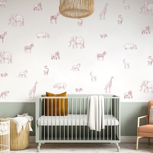 Pegatinas de pared de animales de safari, calcomanías de pared de animales salvajes, calcomanías para habitación de niños, calcomanías para habitación de niños, calcomanías de pared de safari, calcomanías de pared de animales de safari