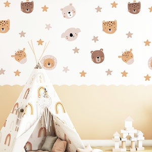 Stickers muraux animaux, sticker mural animaux sauvages, sticker chambre d'enfants, autocollants chambre d'enfants, stickers muraux safari, sticker mural animaux safari, étoiles