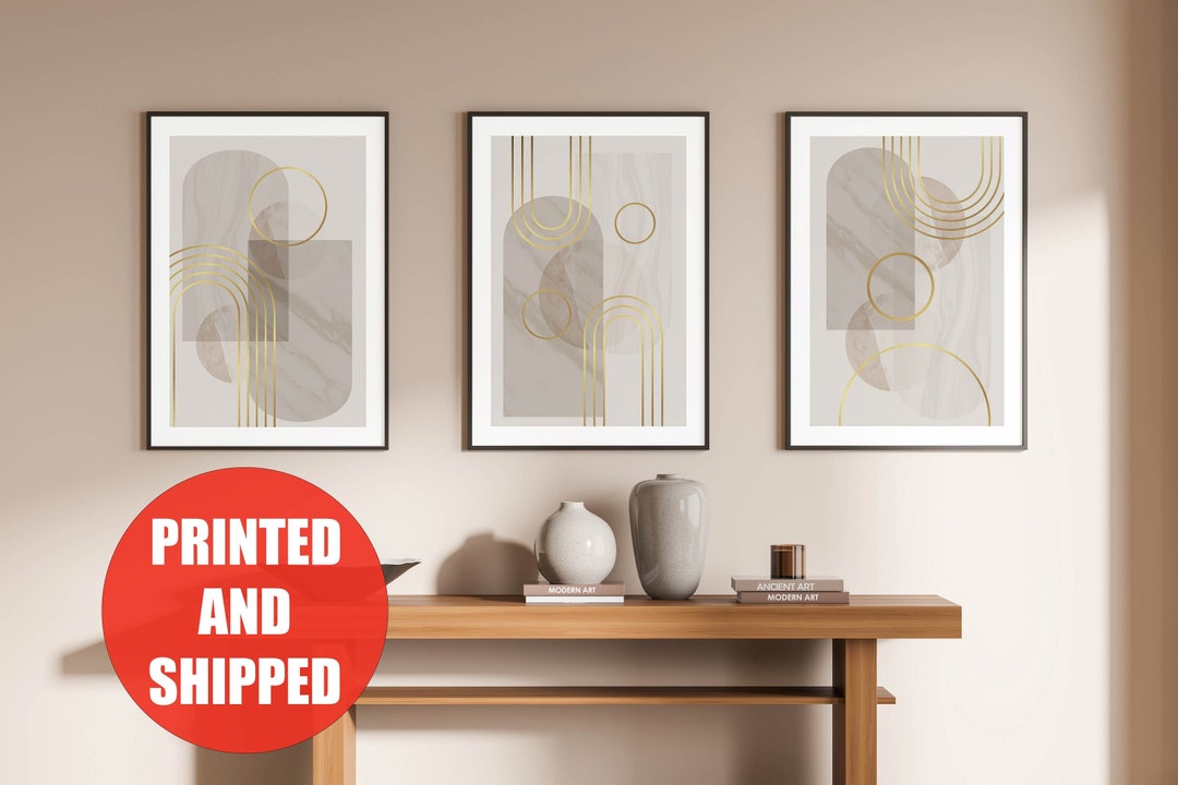 Abstract Geometric Print Set: Beige Boho Wall Art (3 Prints) - Etsy