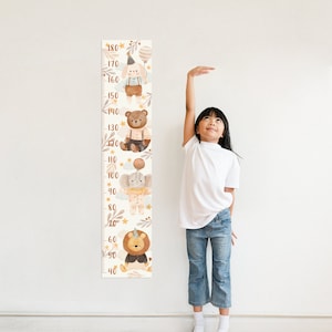 Wachstumstabelle Wandtattoo, süße Tiere Aufkleber für Kinder, Hase, Elefant, Bär, Löwe, einfach abziehen und aufkleben