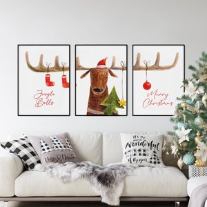 Juego de póster de Navidad, Set De Impresión Navideña, Impresión Real Sin Descarga Digital (Sin Marco), Decoración De Pared Navideña Real