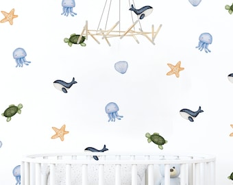 Ocean Animals wall stickers, Ocean Animals wall decal, Kids room wall decal, Kids room wall stickers, Cute ocean animals wall stickers