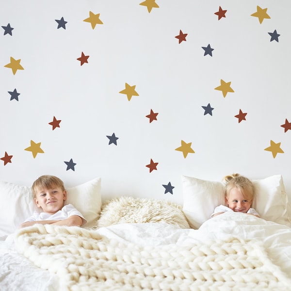 Boho Star Wall Decals: Abstract Fabric Stickers, Reusable Peel & Stick