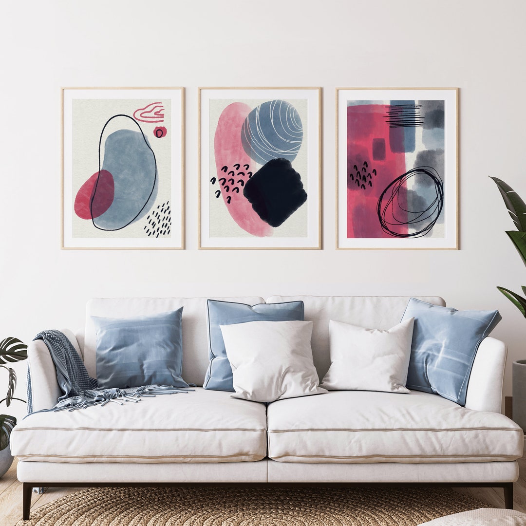 Boho Abstract Art Print Set of 3: Minimalist Wall Decor - Etsy