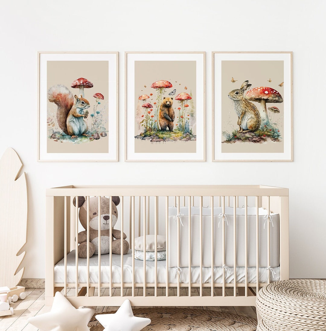 Forest Animals Poster Set, Set of 3 Animal Prints, Set of Posters, Kids Wall Decor, Squirrel