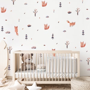 Watercolor Fox & Rainbow Wall Decals: Kids Room Decor