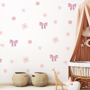 Floral Wall Stickers, Meadow Floral Wall Decal, Wall decor, Boho style wall sticker, Colorful flower wall stickers, Ribbons and flowers