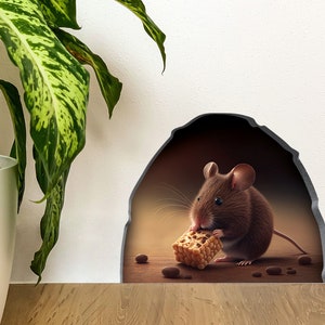 Mouse Hole Sticker, 3D Wall Decal, Skirting Board Sticker, Realistic Mouse, Funny Cute Kitchen Decal, Reusable Peel and stick decal