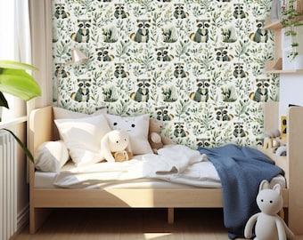 Raccoon Nursery Wallpaper – Woodland Animals Kids Wall Mural