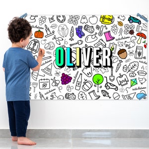 Poster da colorare personalizzato per bambini, banner da colorare, poster da colorare 4 stagioni, grande poster da colorare con nome, poster da colorare autunnale