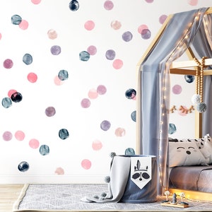 Adesivi murali a pois, decalcomania murale a pois, decalcomania murale a pois blu, adesivo murale a pois rosa, mix di pois acquerello, adesivi murali per camerette