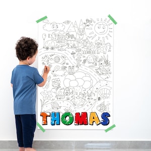 Personalisierte Tiere Ausmalplakat, Ausmalplakat für Kinder, Ausmalbanner, großes Ausmalplakat mit Namen, Lernplakat