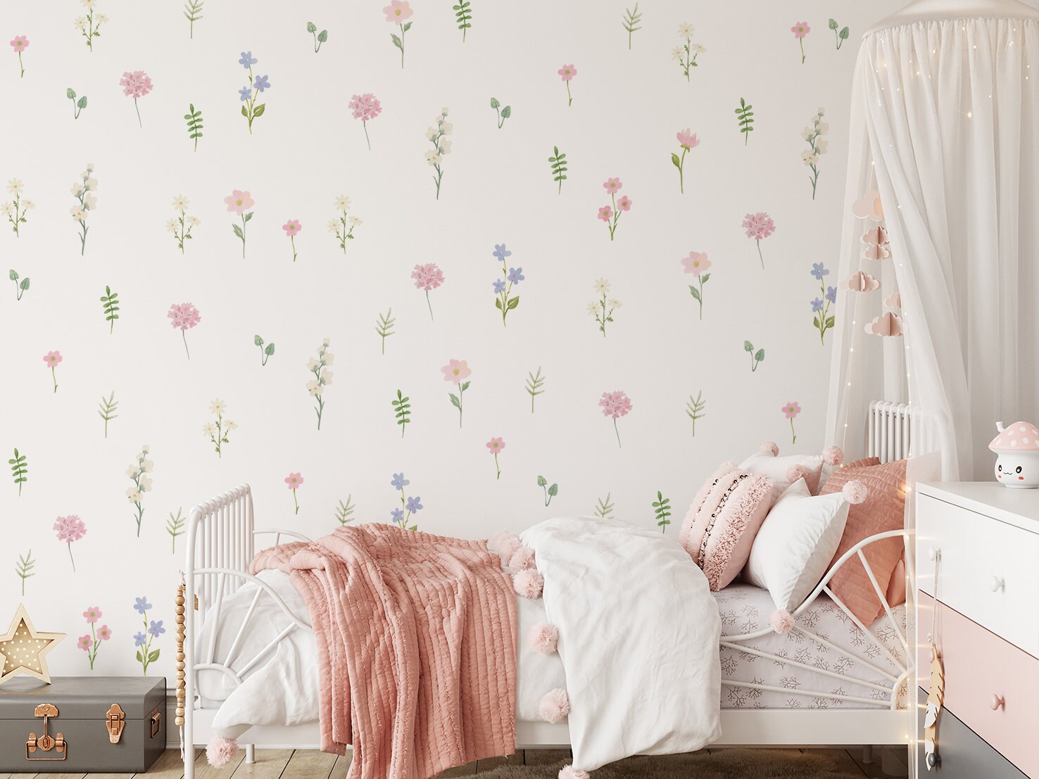 Lot De 9 Feuilles D'autocollants Muraux Fleurs Colorées - Décoration Chambre Fille, Salon, Crèche - En PVC, Facile à Coller Et Retirer - Motifs Floraux Délicats