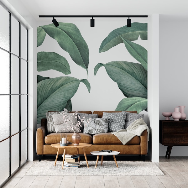 Sticker mural feuilles tropicales, sticker mural feuilles vertes, sticker mural Boho, sticker mural floral, sticker mural botanique, sticker feuilles gigantesques