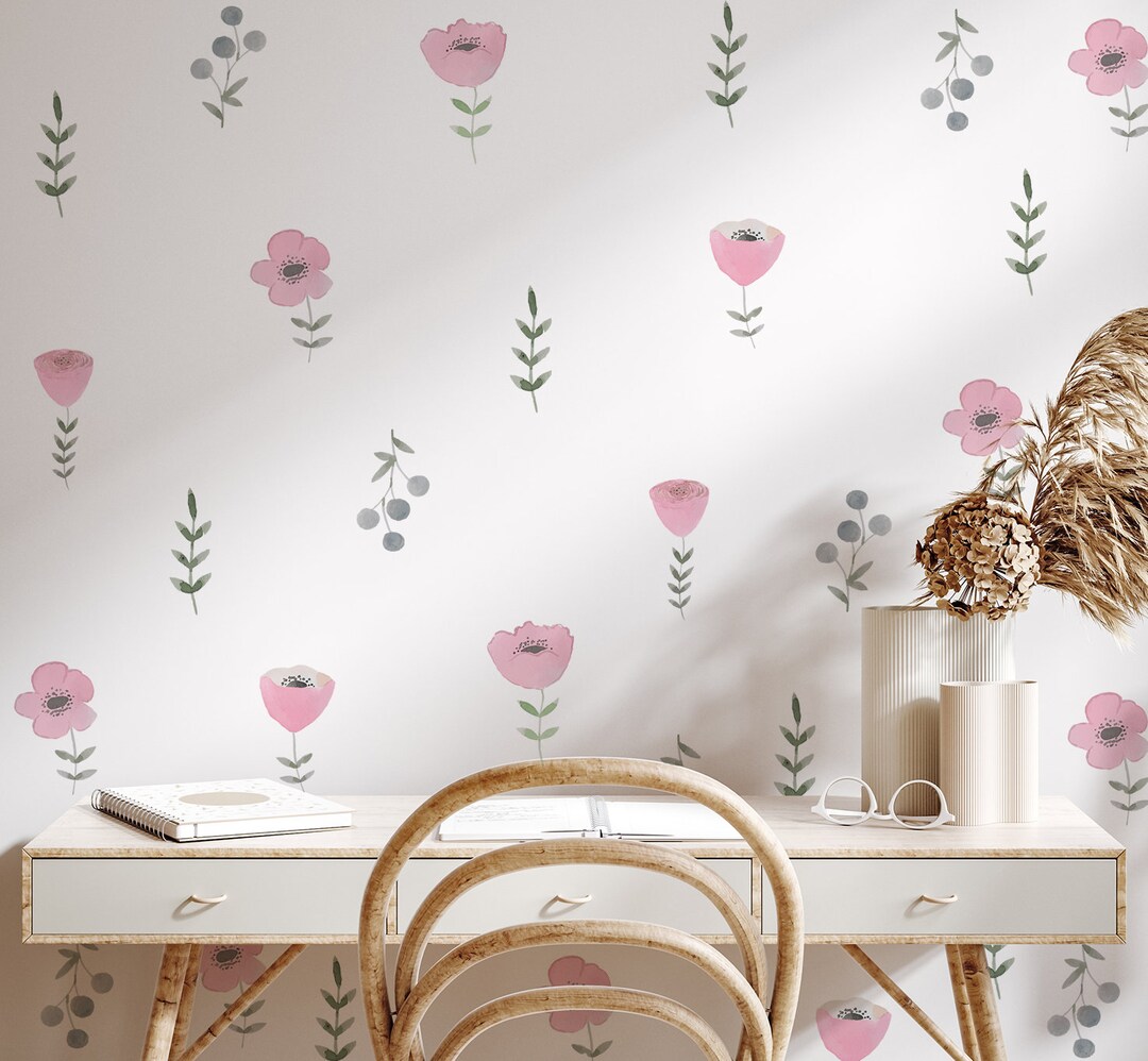 Floral Wall Stickers, Meadow Floral Wall Decal, Wall Decor, Boho Style