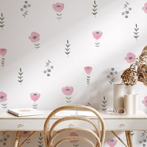 Floral Wall Decals: Boho Meadow Flower Stickers, Pastel Decor