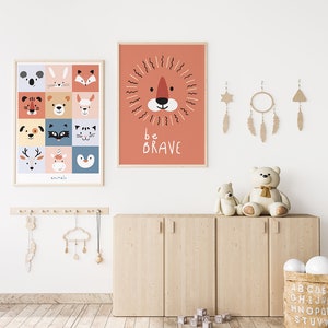 Póster de animales, Animal Print, Guardería, Arte de sala para niños, Póster educativo, Póster de aprendizaje preescolar, Póster de león, Póster de educación en el hogar