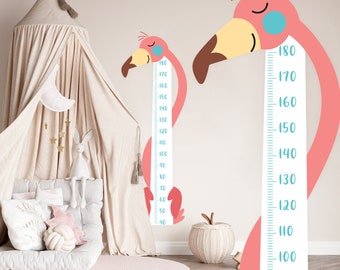 Growth Chart Wall Decal, Flamingo Jungle Sticker for Kids, Easy Peel And Stick