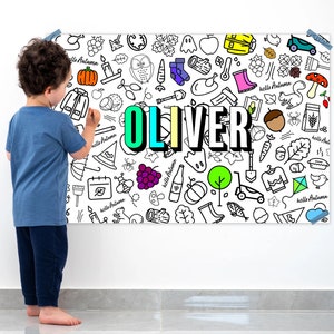 Poster da colorare personalizzato 4 stagioni, poster da colorare per bambini, striscione da colorare, grande poster da colorare con nome, poster da colorare autunnale