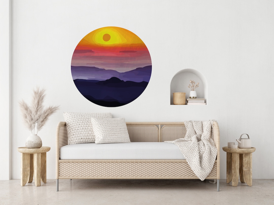 Boho Circle Wall Decal: Geometric Sunset Wall Sticker (100x100cm) - Etsy